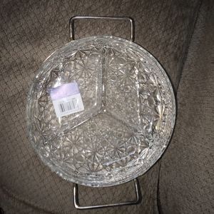 Crescendo divided relish tray with silver plate Holder. NWT in original wrapping